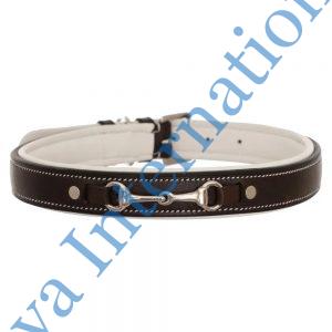 Silver Snaffle Padded Leather Dog Collar - White Padding