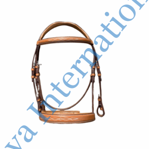 Tan Color Leather Horse Bridle with rubber Reins