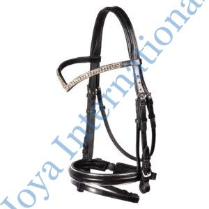 Dressage Snaffle Bridle V Crystal Silver Piping