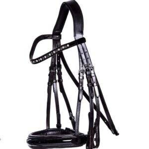 Black Patent Leather Horse Bridle with Crystal