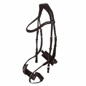 Ergonomically designed black leather horse bridle