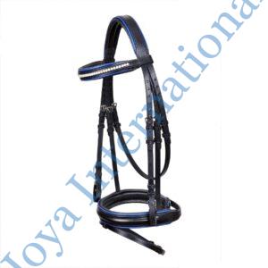 Horse Leather Bridle with Blue Piping Black Color